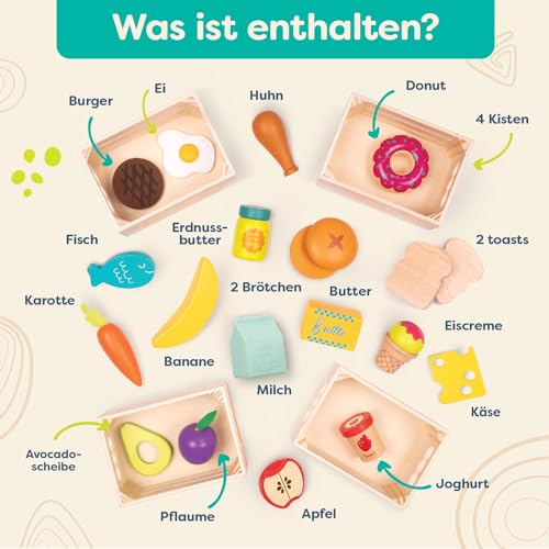 B. toys- Little Foodie Groups- Pretend Play Wooden Play Food – Food Group Crates – 24 Play Kitchen Accessories – Educational Toys for Kids – 3 Years + B. toys
