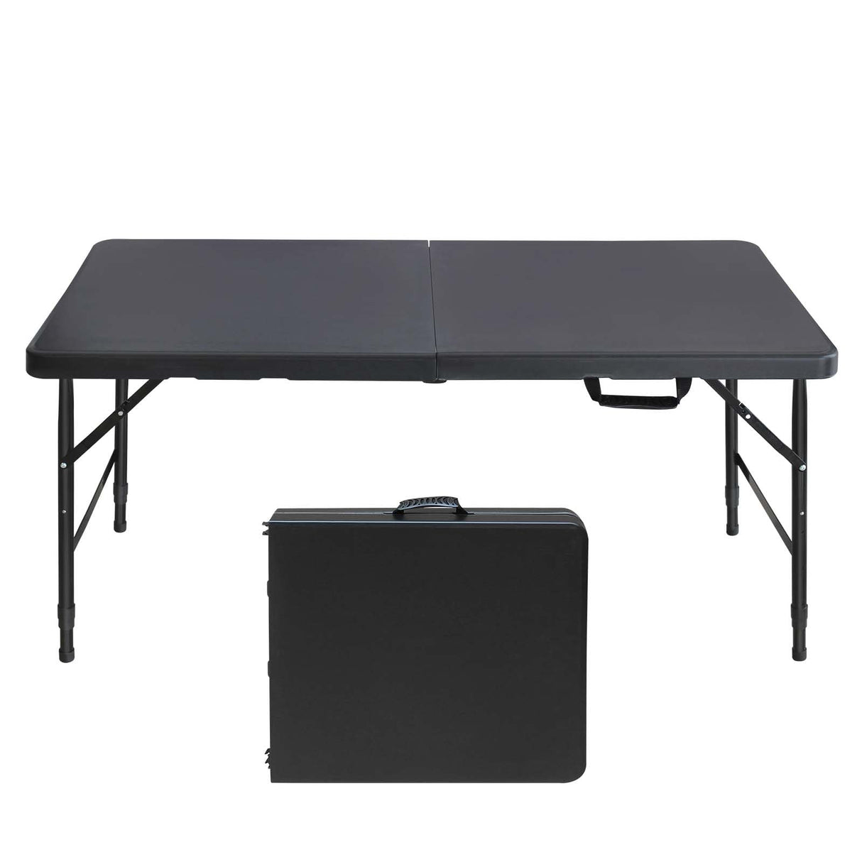 ICSPOID Portable Plastic Folding Table 4ft/6ft/8ft Heavy Duty White Black Picnic Dining Table Fold-in-Half for Camp Party Kitchen Indoor Outdoor ICSPOID