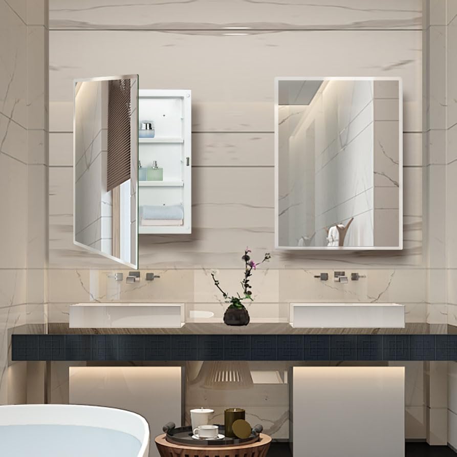 IDYLLOR Plastic Medicine Mirror Cabinet for Bathroom 16 x 20 inch, Surface and Recessed Mount IDYLLOR