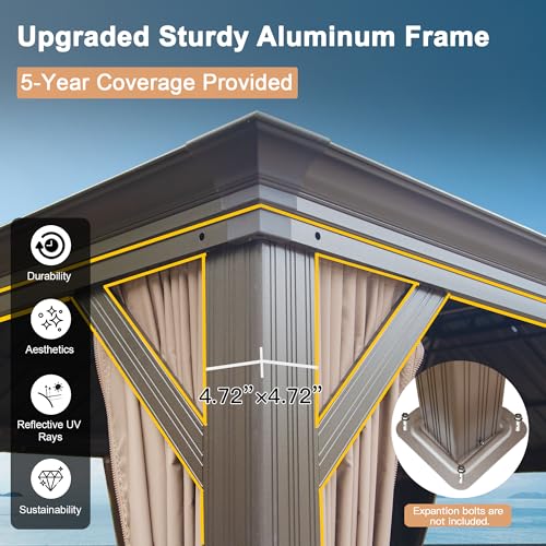 Domi 14x22FT Hardtop Gazebo with Netting & Curtains, Outdoor Aluminum Frame Gazebo with Galvanized Steel Double Roof, Outdoor Permanent Metal Pavilion for Patio Deck Lawn and Garden, Dark Brown domi outdoor living