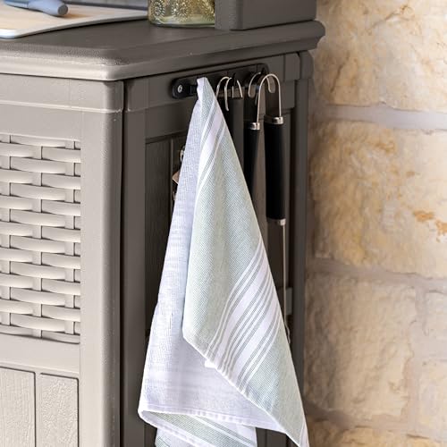 Suncast Patio Plastic Storage and Prep Station with Decorative Wicker Pattern and Multi Wall Panels for Patio, Garden, and Lawn Use, Stoney Gray Suncast