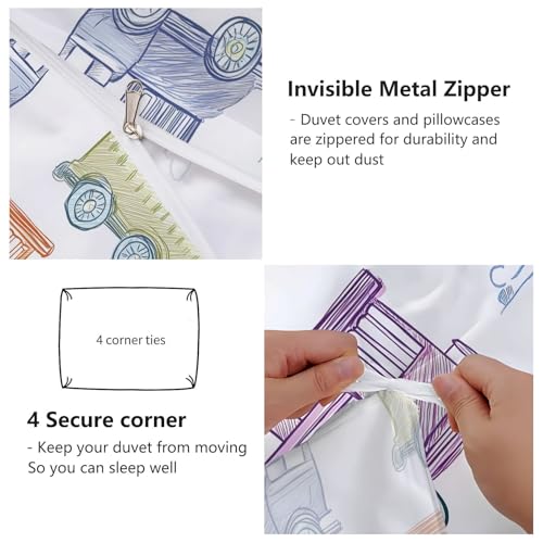 3-Piece Double-Sided Printed Duvet Cover Set Single – Soft Microfiber Bedding with Minimalist Car Cute Design with Zipper Closure,Includes 1 Duvet Cover + 2 Pillowcases Multicolor Generic