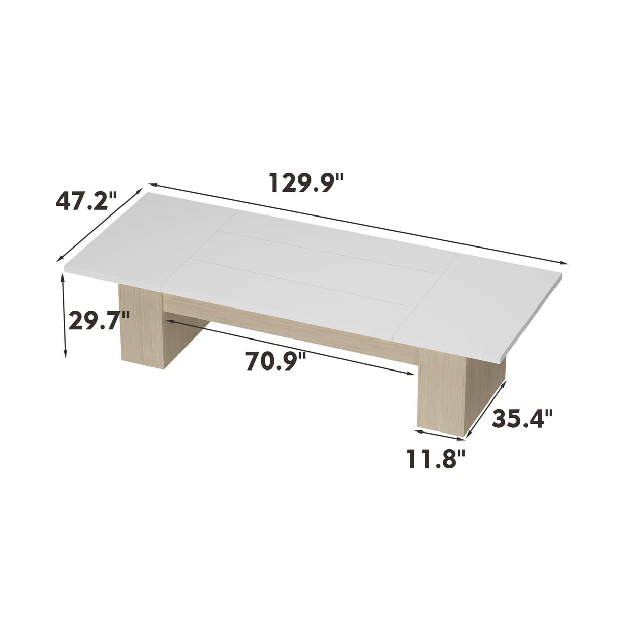 Homsee 118.1" W Rectangular Conference Room Table for 10-12 People, Modern Wood Seminar Meeting Table for Boardroom, Versatile Dining Table for Dining Room, White & Light Brown Homsee