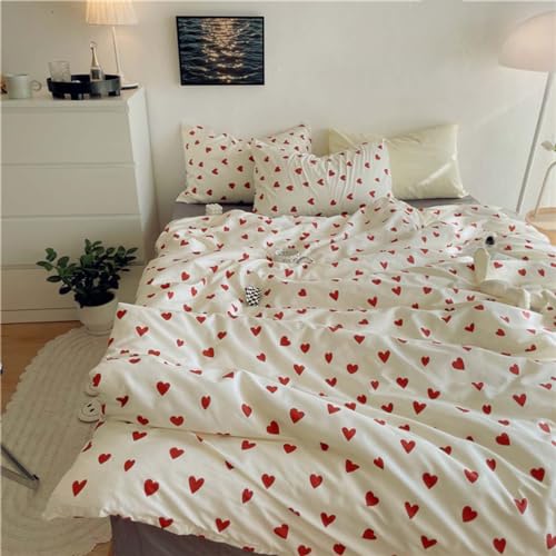 Nayoroom Heart Duvet Cover Twin Size Cute Red Love Heart Printed on White Bedding Set 2Pcs Kids Girls Kawaii Heart-Shaped Pattern Comforter Cover with Zipper Closure Soft Breathable Microfiber Nayoroom