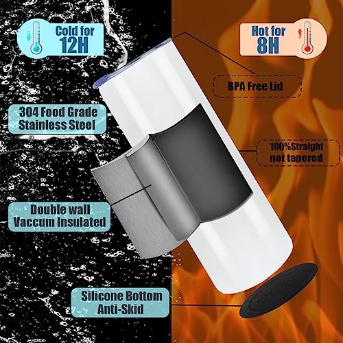 MICLAXYS 4 Pack Sublimation Tumblers 20 Oz Skinny Straight, Stainless Steel Sublimation Tumblers Blank, Individually Gift Boxed, Insulated Tumbler Sublimation (4) MICLAXYS