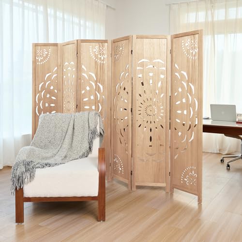 66.9Inch Wooden Room Partition - 6 Panels Boho-Styled Space Room Divider for Home/Office, Headboard & Yoga/Photo/Video Call Backdrop (Natural) Svimi