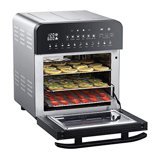 GoWISE USA 14.7-Quart Air Fryer Grill with Dual Heating Elements & Oven with Rotisserie, Dehydrator, Preheat and Broil Functions + 11 Accessories with 2 Recipe Books (Stainless Steel/Black), Ultimate GoWISE USA