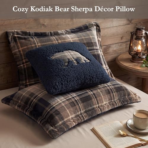 Woolrich Reversible Comforter Set Ultra Soft Plush to Sherpa, Down Alternative, Cold Weather Winter Warm Bedding, with Matching Sham, Decorative Pillow Brown/Black Full/Queen 4 Piece Woolrich John Rich & Bros.