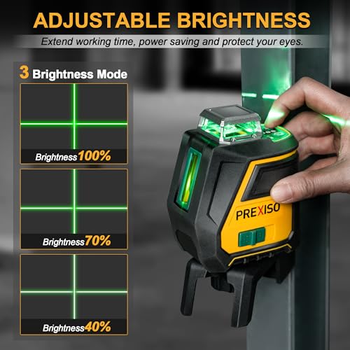 PREXISO 360 Laser Level with Tripod - IP54 Rechargeable Wide Angle Vertical Line Laser, 100Ft Green 3 Brightness Adjustment Self Leveling Cross Line for Construction, Floor Tile, Renovation Prexiso