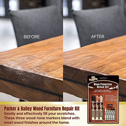Parker & Bailey Wood Repair Kit - Furniture Markers Touch Up Furniture Scratch Repair Markers Wood Floor Scratch Remover Wood Marker Wood Stain Parker & Bailey