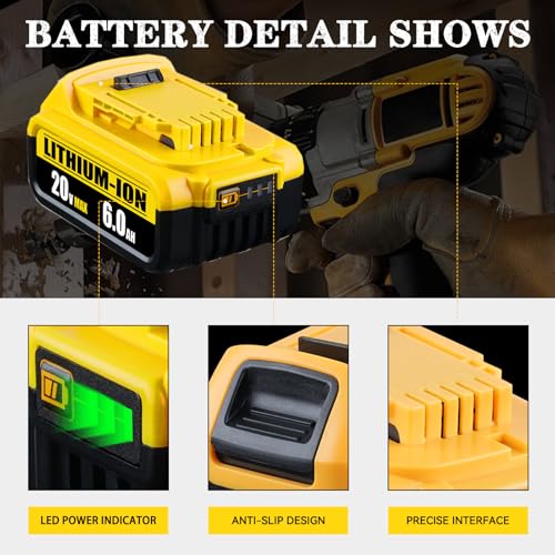 DCB200 6.0Ah 2Pack Battery Replacement for Dewalt 20V Max Battery Lithium Ion Compatible with Dewalt Battery DCB204 DCB206 DCB201 DCB203 DCD DCF DCG Series Cordless Power Tools WoodArtSupply