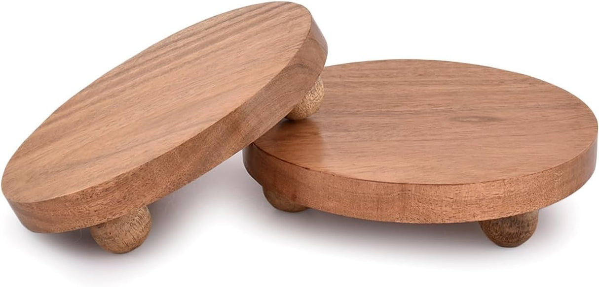 NIRMAN Display Stands Acacia Wood Farmhouse Decorative , Distressed Finish for Indoor Rustic Decorative Display Stand for Kitchen Counter Décor ( 4" x 4" x 1.5") (Set of 2) NIRMAN