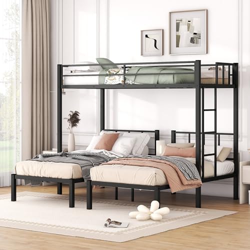 Bellemave Twin Over Twin Over Twin Triple Bunk Bed for Kids, Three Bed Bunk Beds for Kids with Guardrails, Ladder & Storage Three Bed Bunk Bed Converts to 3 Separate Twin Beds No Box Spring Needed Bellemave