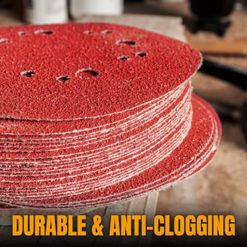 POWERTEC 25PK, 40 Grits, 5 Inch 8 Hole Hook and Loop Sanding Discs with Cleaning Stick, Aluminum Oxide Sandpaper Discs, Woodworking Sanding Pads for Random Orbital, Air, DA & Pneumatic Sander (45057) POWERTEC