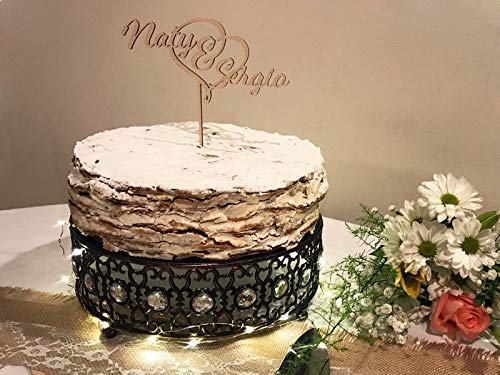 First Names Heart Wood Cake Topper Baltic Birch Wooden Laser Cut Burnt Delicate Personalized Custom Wedding Natural Unfinished Ampersand CraftCuts