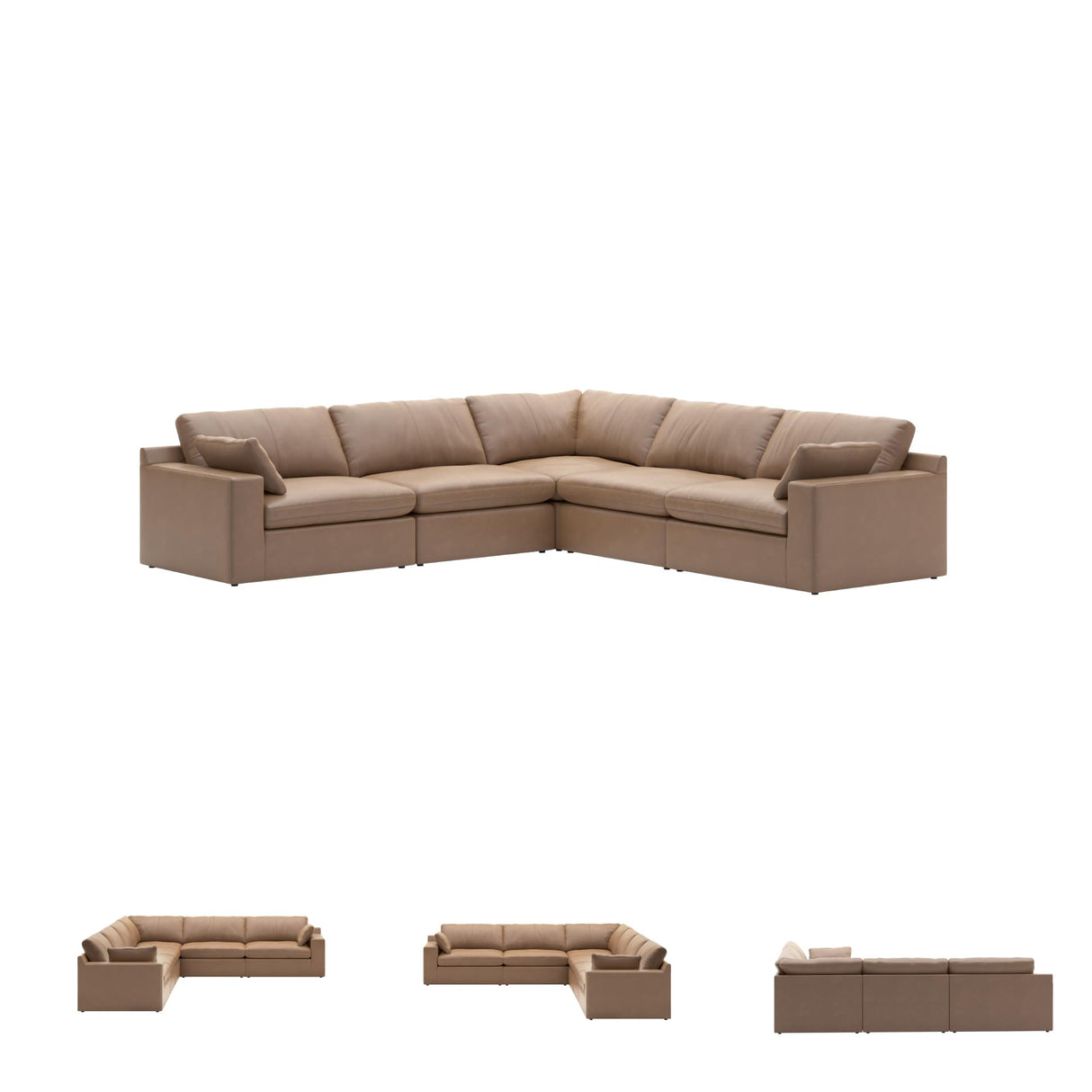 Signature Design by Ashley Emilia Modern Modular Leather Match 5-Piece Sectional with Loose Back Cushions and 2 Bolster Pillows, Light Brown Signature Design by Ashley