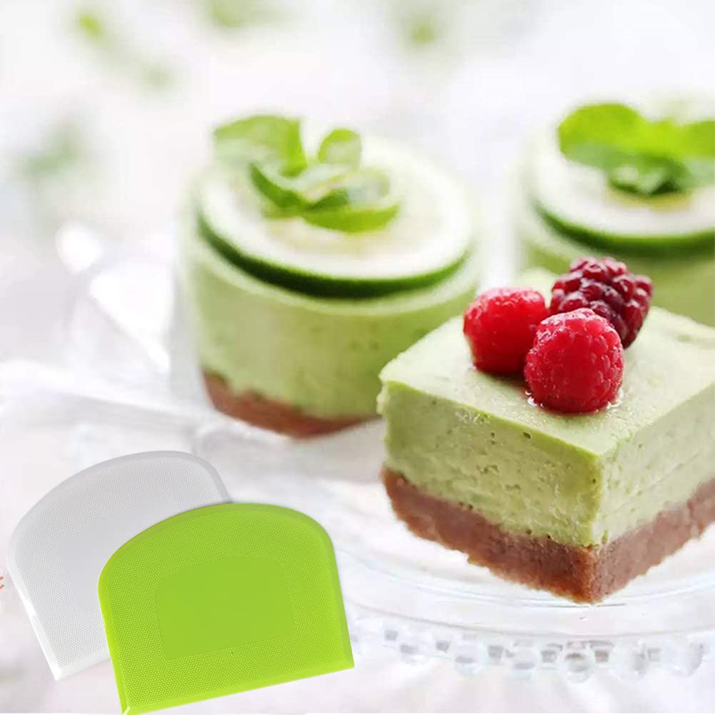 ALLTOP Bowl Spatula & Bench Scraper,Flexible Plastic Multipurpose Kitchen Pastry Cutter Tool,Food Scrappers for Bread Dough Baking Cake Fondant Icing,Set of 2 Pieces - White,Green ALLTOP