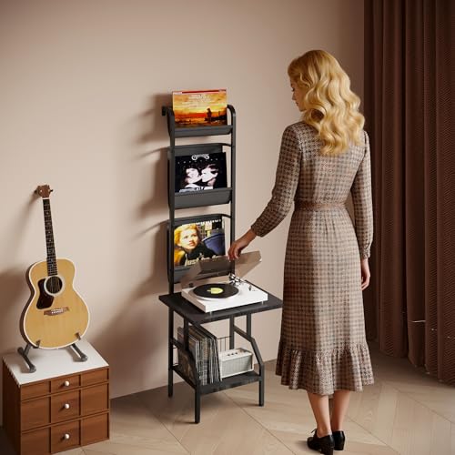 Lutown-Teen Record Player Stand with Vinyl Storage, Record Player Table Holds up to 200 Albums, 5-Tier Turntable Stand for Living Room, Black Lutown-Teen