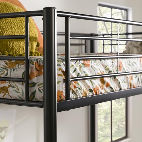 Walker Edison Timothee Urban Industrial Metal Twin over Loft Bunk Bed, Twin Size, Black Walker Edison
