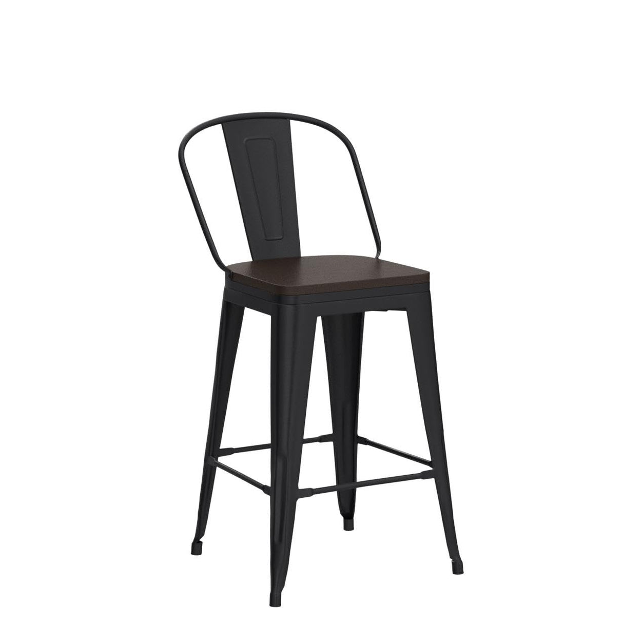 Aklaus Metal Bar Stools Set of 4,24 inch Barstools Counter Height Bar Stools with Backs Farmhouse Bar Stools with Larger seat High Back Kitchen Dining Chairs Modern Bar Chairs Matte Black Stool Aklaus