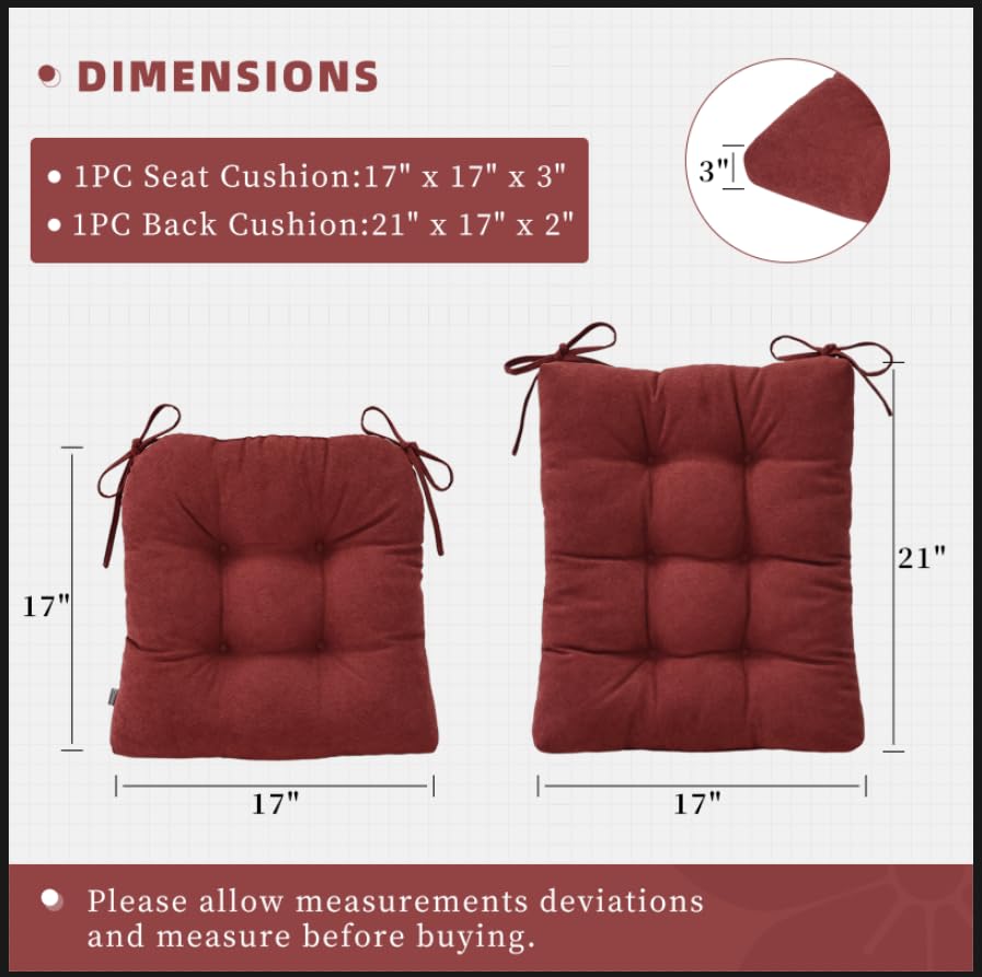HAVARGO Rocking Chair Cushions Indoor High Back Wooden Rocker Adirondack Chair Cushions, Tufted Patio 1Pc Chair Pad Cushion and 1 Pc Back Cushion Wine Red HAVARGO