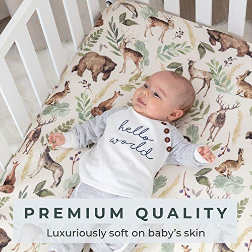 Pobibaby - Premium Single Fitted Baby Boy Crib Sheets for Standard Crib Mattress - Ultra-Soft Cotton Blend, Safe and Snug, and Stylish Woodland Crib Sheet (Wildlife Animal) Pobibaby