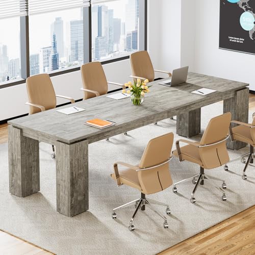 Tribesigns 7 ft Extra Long Conference Table, 86-Inch Office Meeting Room Table, Modern Industrial Rectangle Gray Seminar Desk for 8 (1) Tribesigns