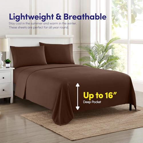 1500 Supreme Collection Bed Sheets - 4 Piece Bed Sheet Set Deep Pocket Wrinkle Free Hypoallergenic Bedding - Full, Brown Sweet Home Collection