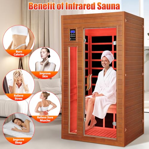 X-Vcak 1-2 Person Infrared Sauna, Dry Heat Sauna with Red Light Therapy, Bluetooth, Radio, 7-Color Therapy Light for Home, Indoor, Gym, Wellness Center, 36″ x 36″ x 73″ X-Vcak