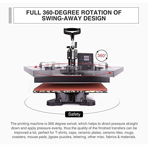 8 in 1 Heat Press Dual Digital Control 360 Degree Swivel Heat Press Machine Multipurpose Combo Kit Sublimation Heat Press Machine for T Shirts, Mug, Hat, Plate, Cap, 29X38CM YAOBAO