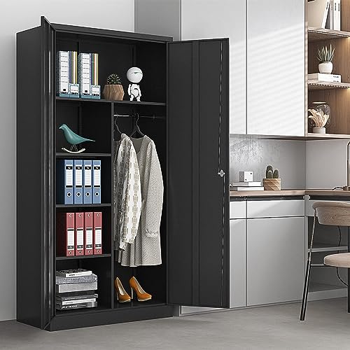 Yizosh Metal Armoire Wardrobe Closet Cabinet for Hanging Clothes with Lock Doors, -72" Steel Lockable Wardrobe Storage Locker Clothes Organizer for Yizosh