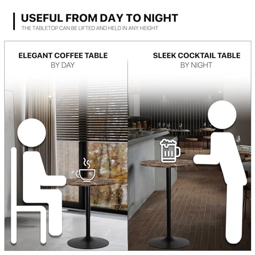 MoNiBloom 23.5" Round Cocktail Bar Table with Metal Base, Rotatable Tall Bistro Pub Table with Adjustable Height Brown Marble Texture Top Counter Bar for Kitchen Dining Room Living Room MoNiBloom