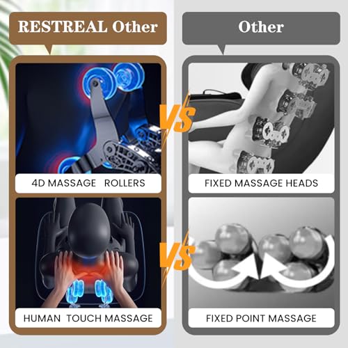 RESTREAL 4D Massage Chair Full Body, Zero Gravity SL-Track Shiatsu Electric Massage Chair Recliner, Airbag Massage, Deep Yoga Stretch with Heat Body Scan Bluetooth Foot Roller, Extendable Footrest RESTREAL