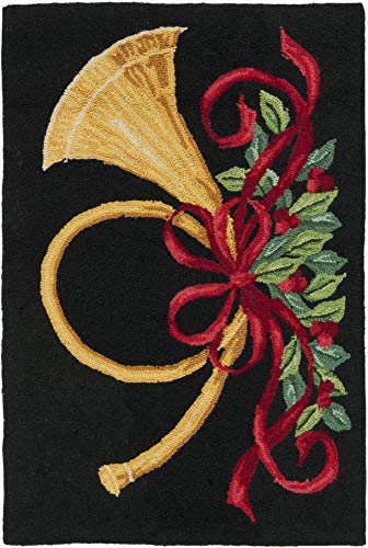 SAFAVIEH Vintage Poster Collection Accent Rug - 2' x 3', Black & Multi, Hand-Hooked Christmas Horn Novelty Wool, Ideal for High Traffic Areas in Entryway, Living Room, Bedroom (VP321A) SAFAVIEH