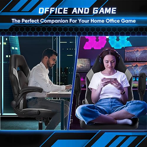 OLIXIS Big and Tall Office Desk Leather Gaming Computer Chair with Adjustable Swivel Task and Flip-up Arms for Adults, Teens, Grey OLIXIS