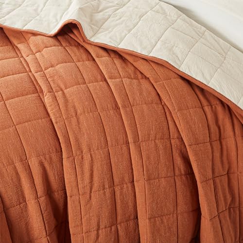 softpage Cotton Quilt Bed Spreads, 3-Pieces Bedding Set with Coverlet Light Weight Quilt Blanket with 2 Pillow Shams (Burnt Orange, Queen) softpage