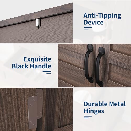 GarveeHome 72 in Tall Kitchen Pantry Cabinet, Kitchen Hutch Bar Cabinet with Microwave Stand, Cupboard with Drawers Glass Doors for Dining Room, White (Brown, 32" Wide) GarveeHome