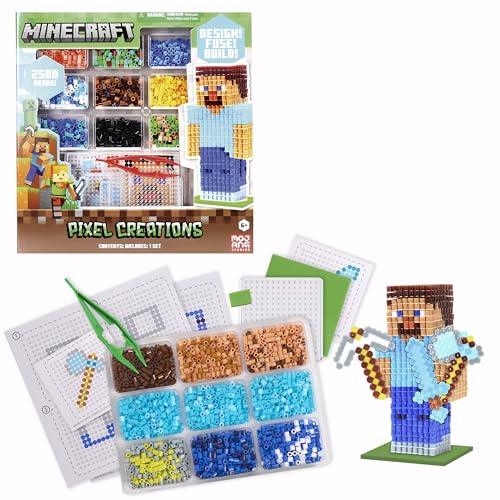 Minecraft Pixel Creations Bead Kit 2500 Beads with Pegboards & Templates Build Characters & Tools from, Encourages Hands-on STEM-Based Play Craft Set for Kids Ages 6+ Tara Toys