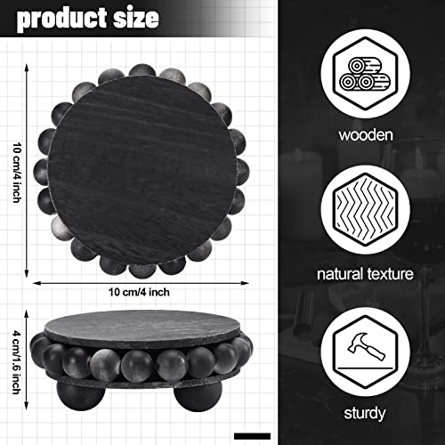 2 Pcs Wooden Risers for Displays Round Wood Riser Distressed Wood Risers Farmhouse Pedestal Display Stand Rustic Pedestal Stand Decor Beaded Display Risers for Tiered Trays Home (Black, 3.94 Inch) Yookeer