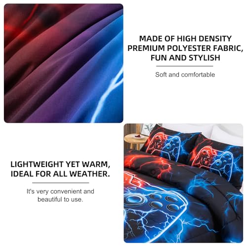 Meeting Story Full Size Bed in A Bag 5 Pieces Gaming Bedding Set for Boys RedBlue Gamer Comforter with Sheet Set for Kids Teen Cool Video Game Black Quilt Bedding Set(RedBlue) Meeting Story