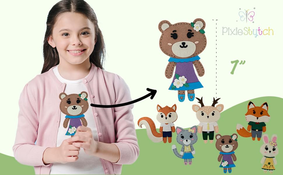 Beginner Sewing Kit for Kids - Sew & Create 6 Adorable Stuffed Animal Projects - Fun DIY Craft Set for Ages 6 and up - Educational & Creative Sewing Kit for Girls & Boys - Gift for Young Crafters Pixiestytch