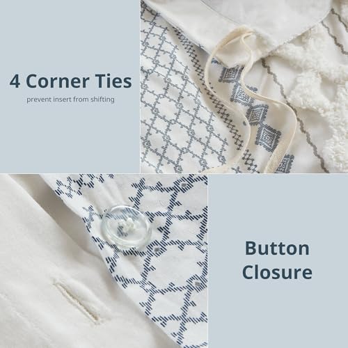 INK+IVY 100% Cotton Duvet Mid Century Modern Design, All Season Comforter Cover Bedding Set, Matching Shams, Full/Queen, Imani Chenille Navy INK+IVY
