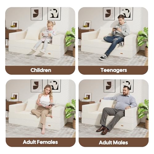 COMAX Futon Sofa Bed, 4‑in‑1 Convertible Sofa Bed, Folding Boneless Couches for Living Room, Fold Out Small Foldable Loveseat Floor Sleeper Comfy Mattress Lounge Space‑Saving, Beige COMAX