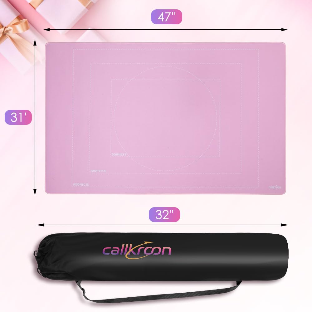 CALLKROON Puzzle mat Holds 2000 Pieces | roll-up Design with Non-Slip Rubber Bottom | 6 Sorting Boxes | Portable Puzzle Storage Box for Adults, Kids (Pink) CallKroon