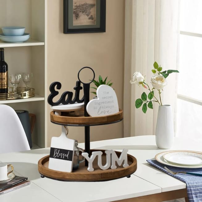 GENMOUS Farmhouse Kitchen Tiered Tray Decor Items Mini Set, Rustic Black and White Kitchen Counter Decor, Two Tiered Tray Kitchen Decor Set for Home Kitchen Dining Room Table Decoration GENMOUS & CO.