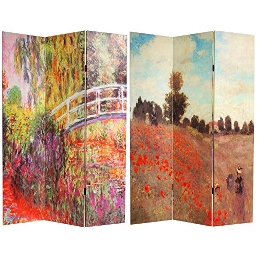 Red Lantern 6 ft. Tall Double Sided Works of Monet Canvas Room Divider 3 Panel Freestanding Folding Privacy Screen Partition and Separator for Modern and Contemporary Bedroom Home Office Studio Dorm Red Lantern