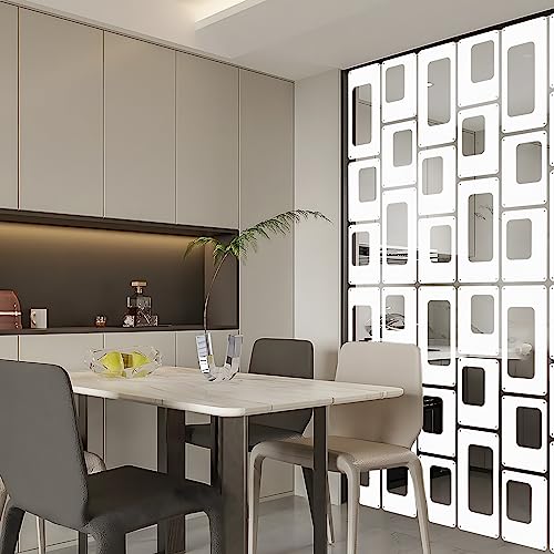 ANMINY 12 PCS Hanging Room Divider Decorative Thick Wall Privacy Screen Panels Set Modern Geometric Pattern Hollow Out Design for Bedroom Living Dining Room Kitchen Office Restaurant Decor - White ANMINY