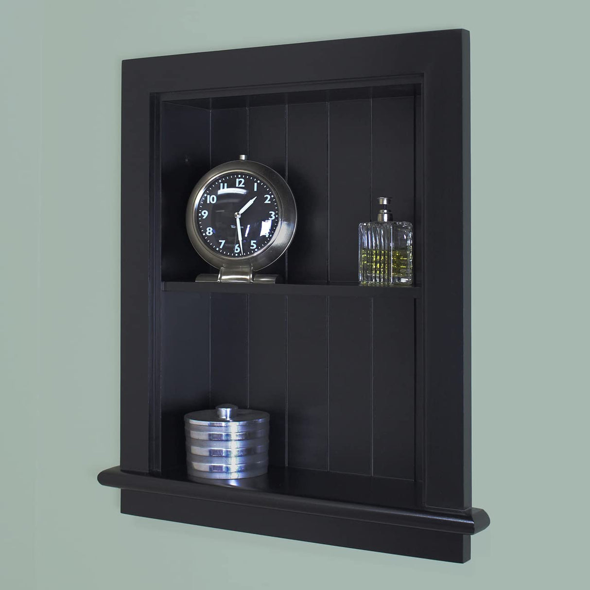Fox Hollow Furnishings 14x18 Aiden Recessed Wall Niche Medicine Cabinet Replacement, in The Wall Bathroom Cabinet Insert Shelf/Shelves, Made in North America, Real Wood, NO MDF, Beadboard, Black Fox Hollow Furnishings
