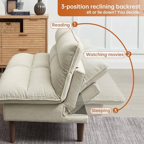 Portaforta Convertible Sofa Bed 72″ Fabric Couch with Adjustable Backrest Loveseat Recliner Sleeper Living Room Furniture futon Set for Apartment Small Space, Beige Portaforta