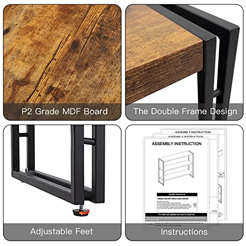 HCHQHS 3-Tier Rustic Wood and Metal Industrial Bookcase - 40in, for Home Office, Bedroom, Kitchen, Bathroom HCHQHS